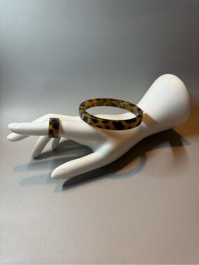 Tortoiseshell Resin Bangle & Ring Set - Brown Pattern